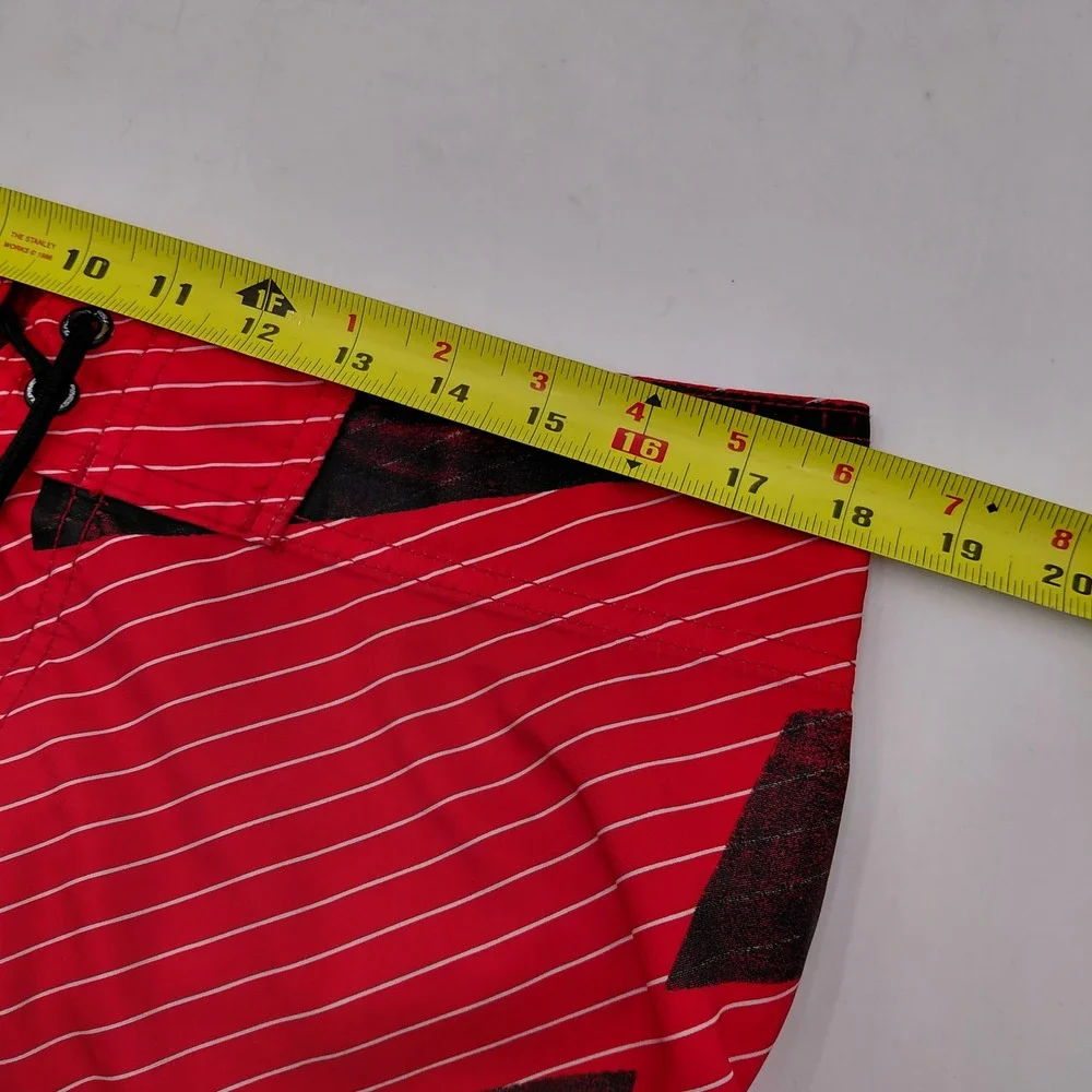 Alpinestars Mens 36 Board Shorts Red Pinstripe Graphic Swim Trunks Surf
